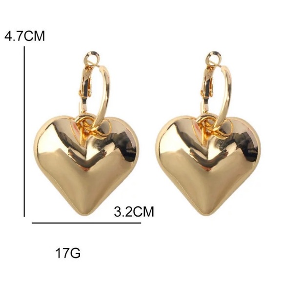 Big Gold Tone Heart ❤️ Hoop Earrings - Picture 2 of 6